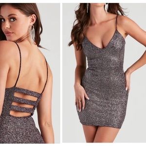Windsor Glitter Purple Silver Mini Dress Size S